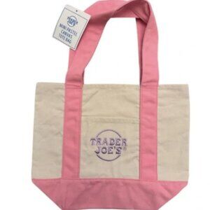 Trader Joes Mini Pastel Canvas Tote Bag Pink NEW!